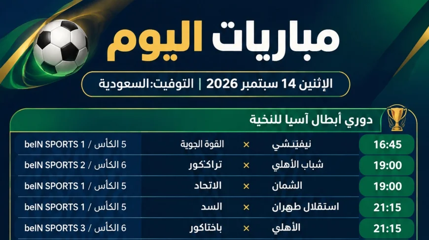 القنوات الناقلة لمباريات اليوم 14 سبتمبر 2026