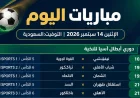 القنوات الناقلة لمباريات اليوم 14 سبتمبر 2026